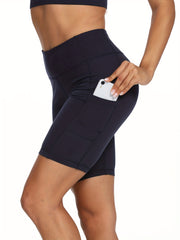 Women High Waist Yoga Biker Shorts with Side Pockets