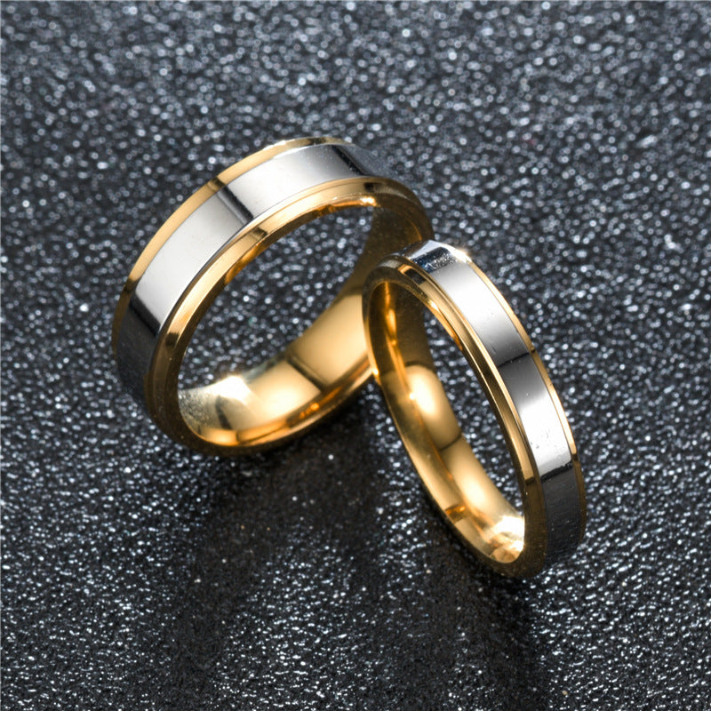 High-End Double Step Mirrored Golden SS Ring for Couples