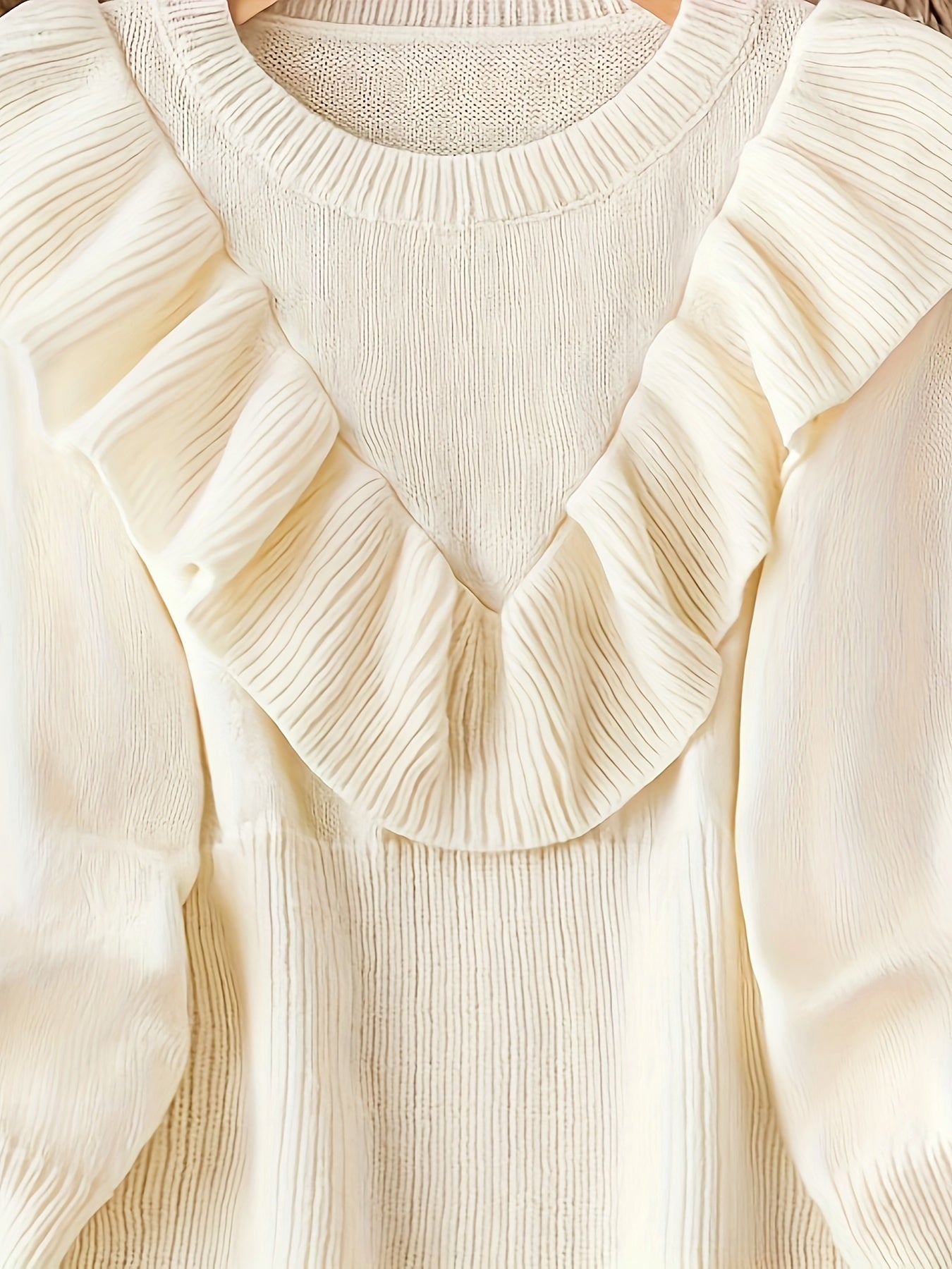  Solid Ruffle Trim Sweater Dress