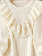  Solid Ruffle Trim Sweater Dress