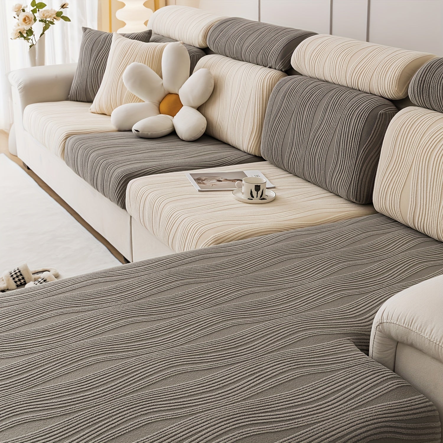 Polar Fleece Elastic Sofa Slipcover Non-slip Couch Cover