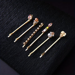 6pcs Faux Pearl Hairpin Enamel Hair Clip Women