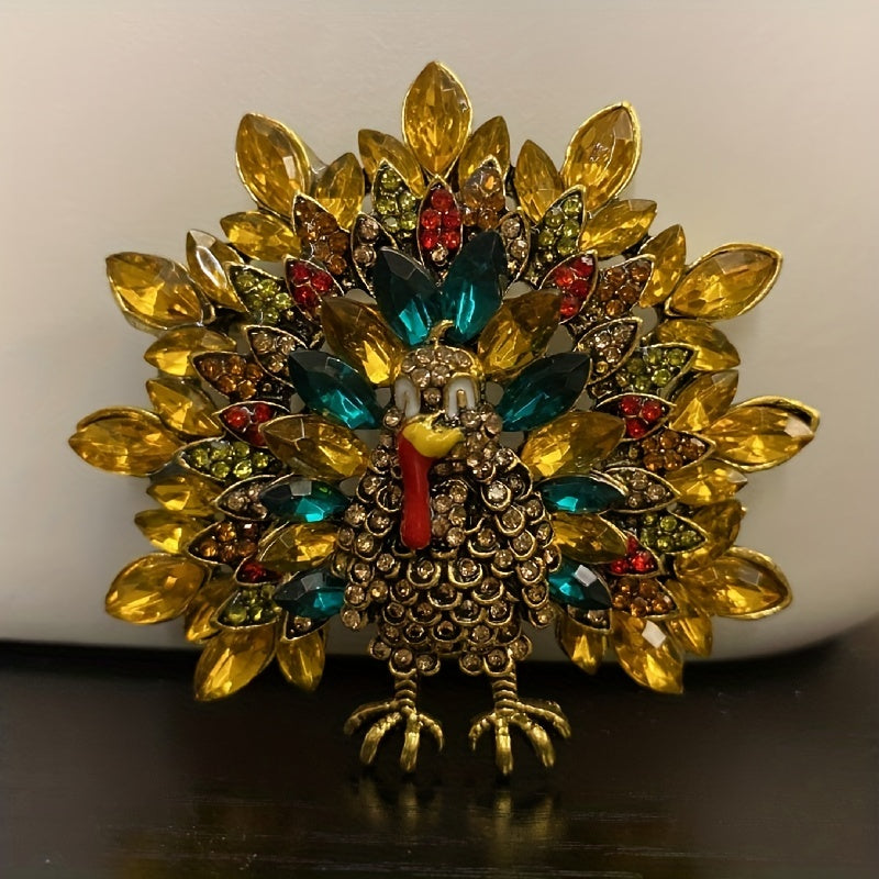 Vintage Rhinestone Turkey Brooches Chicken Giving Brooch Pins For Men