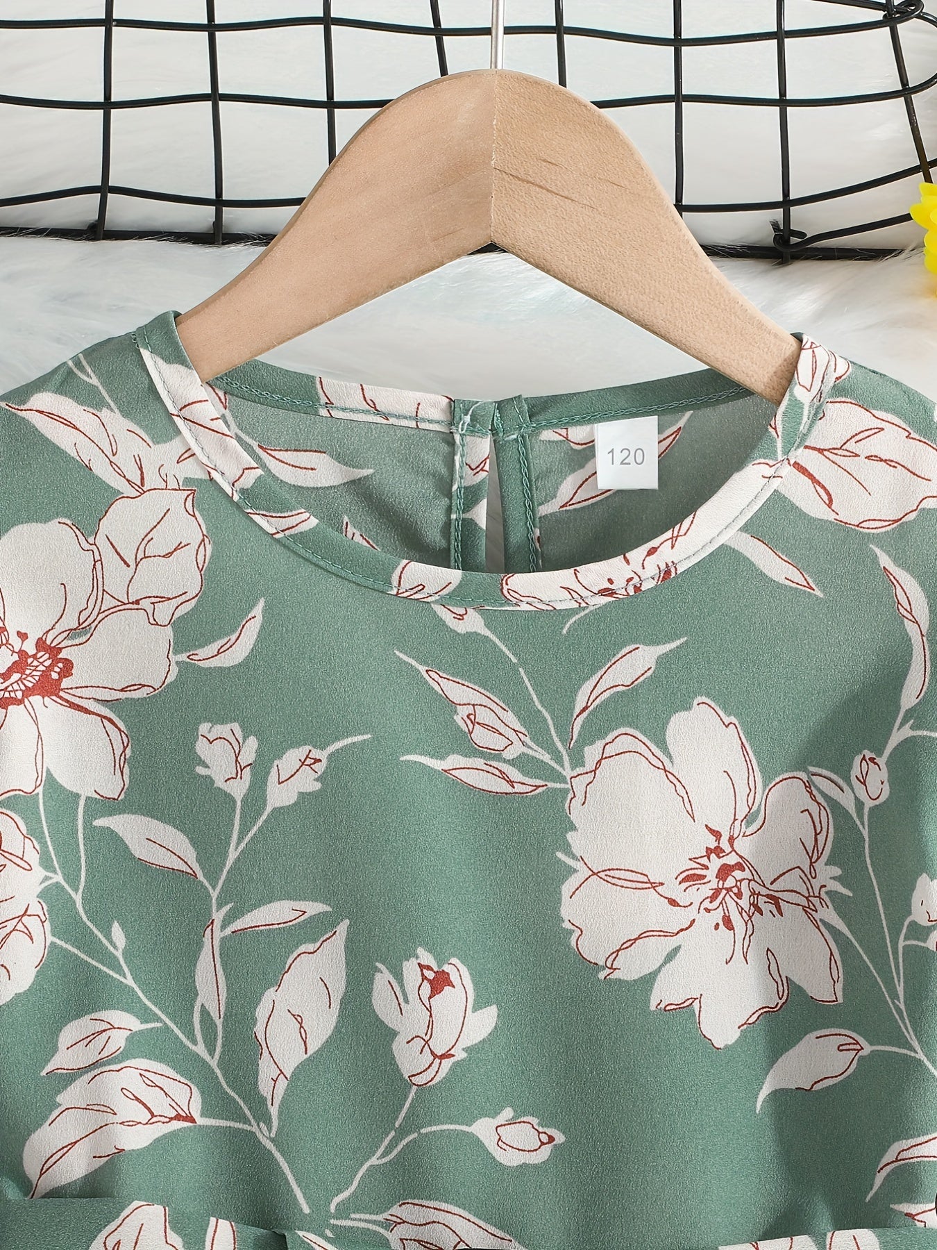 Floral Print Flounce Sleeve Belted Dress