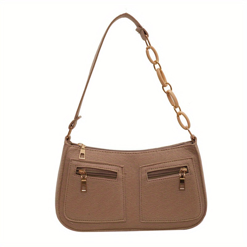 Felt Baguette Bag Chain Shoulder Underarm Purse Street Wear