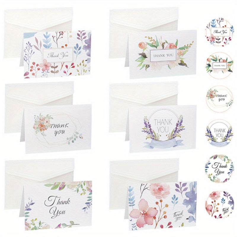 6pcs Thank You Cards With Envelopes & Sealing Stickers
