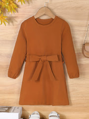 Girls' Autumn Long Sleeve Dress with Belt