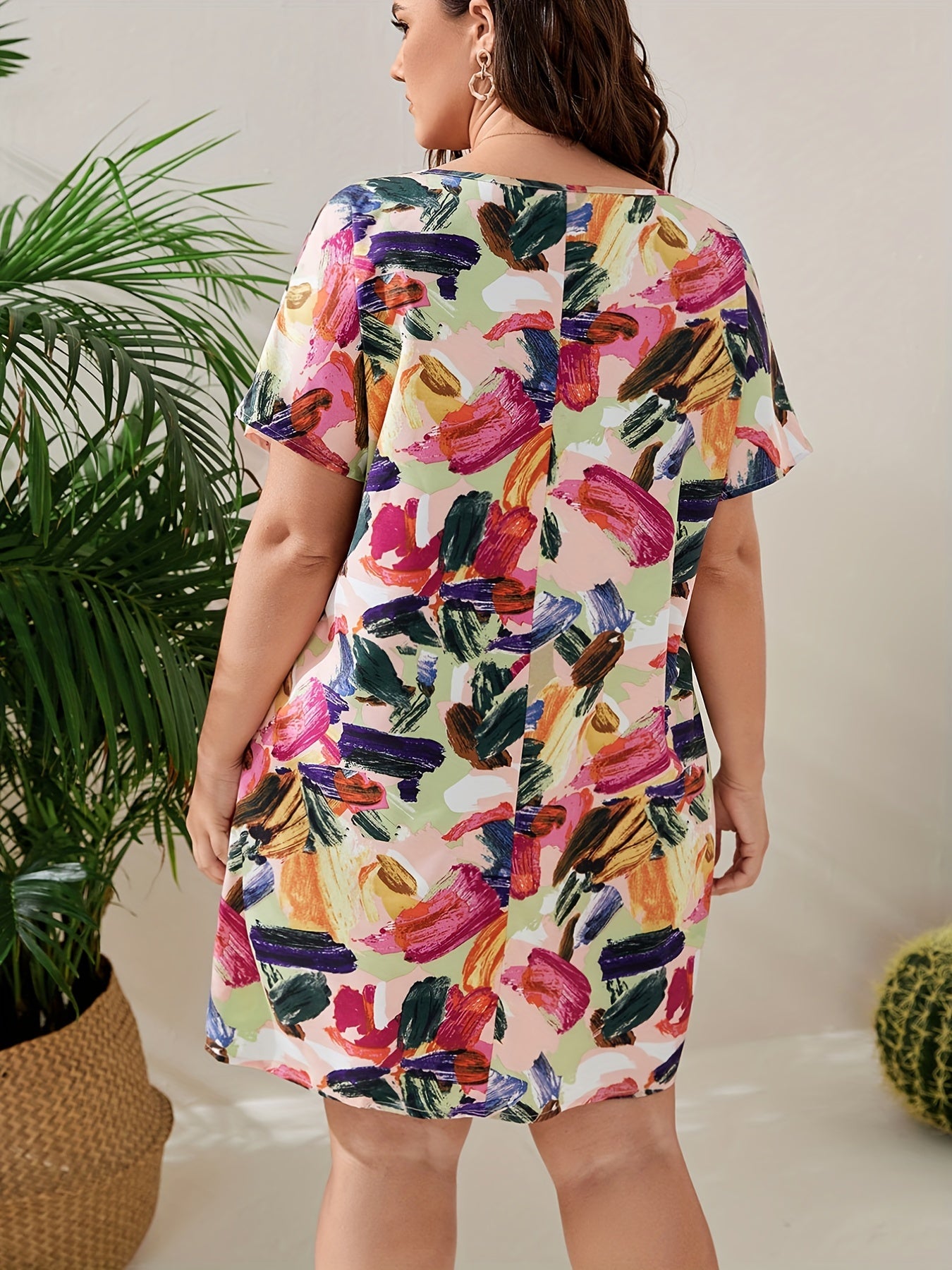  Casual Dress Women's Plus Random Print Short Sleeve