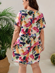  Casual Dress Women's Plus Random Print Short Sleeve