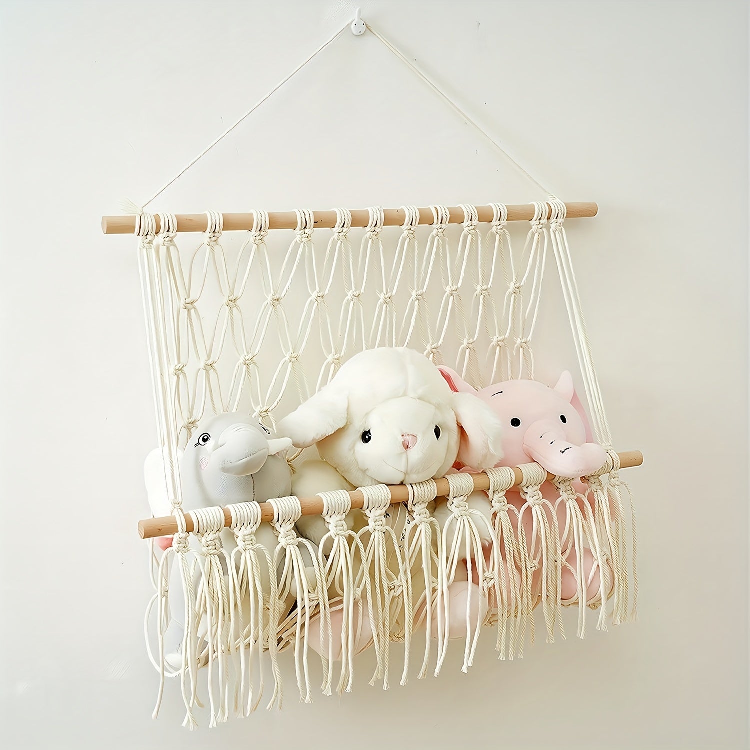 Macrame Woven Animal Hammock for Nursery & Playroom Organization