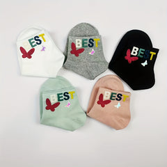 5 Pairs Letter Pattern Crew Socks for Women