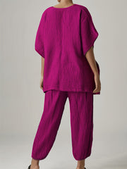  Solid Top & Wide Leg Pants 2 Piece Set