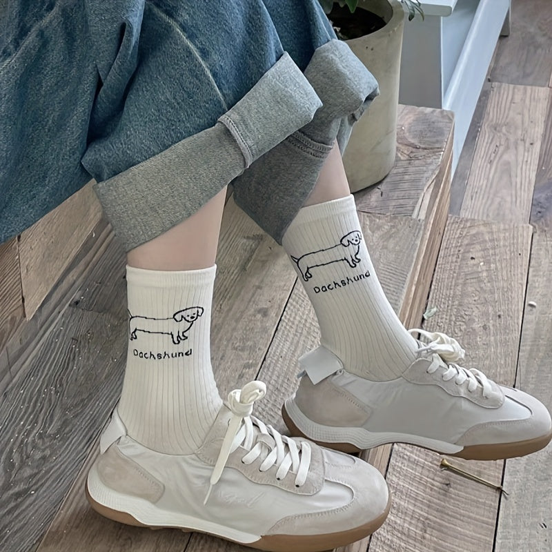 Cartoon Dog Print Socks Women's Stockings Hosiery