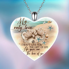Ocean Pattern Love Heart Crystal Pendant Necklace For Women