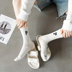 4 Pairs Letter Print Socks Breathable Mid Tube Stockings