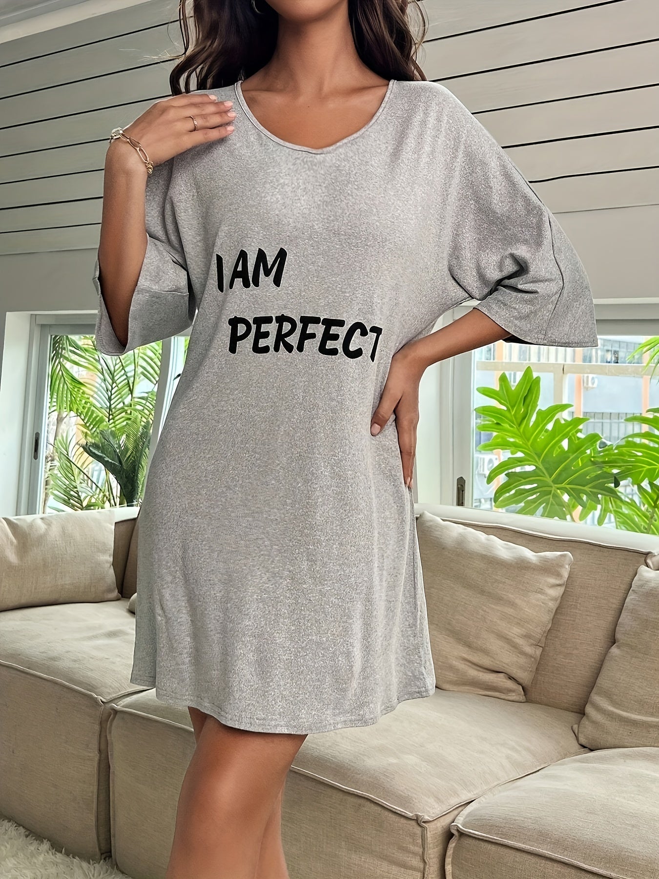 V Neck Pajama Dress Women's Sleepwear & Dresses