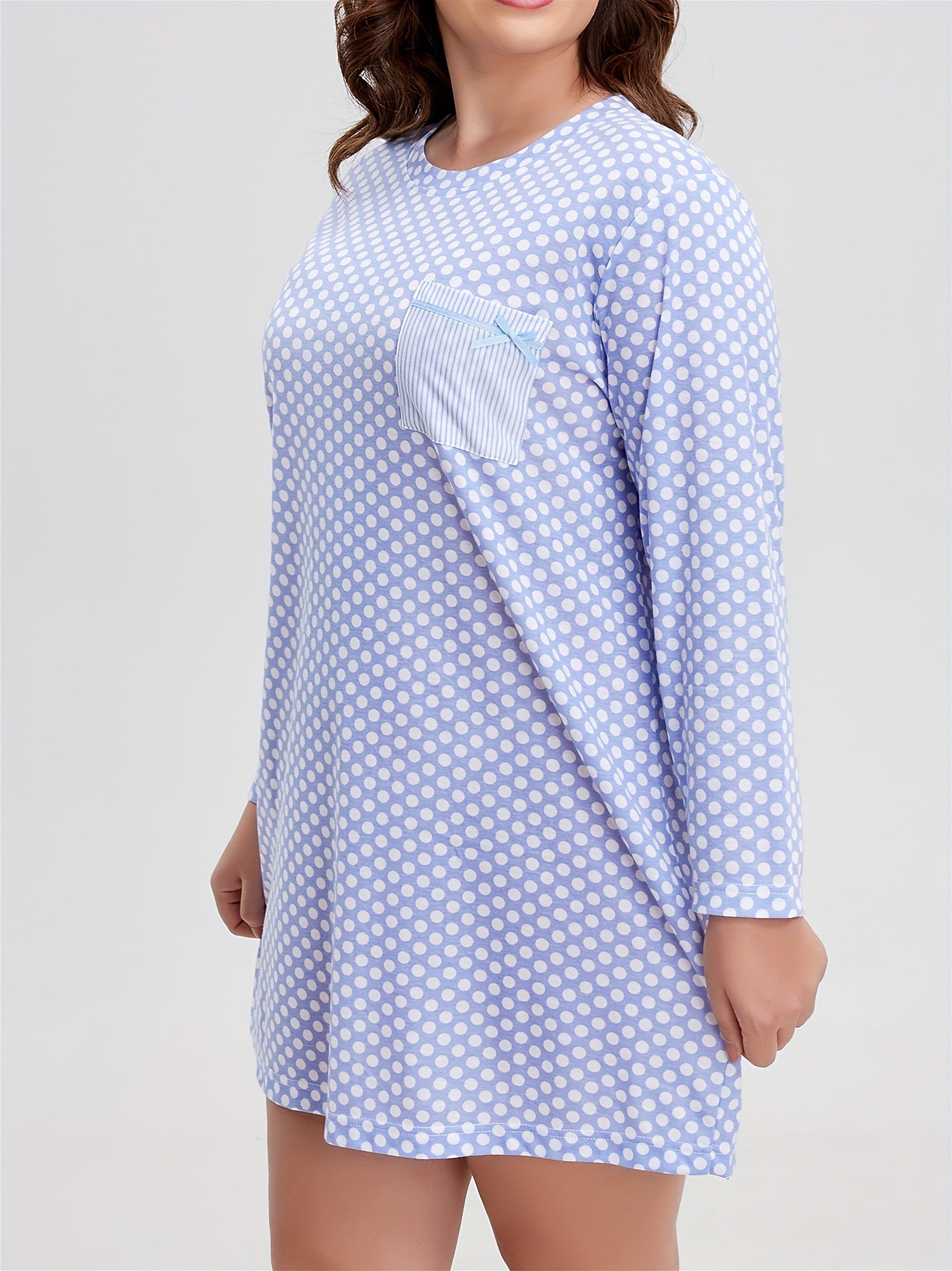  Polka Dot Print Striped Tee Sleep Dress