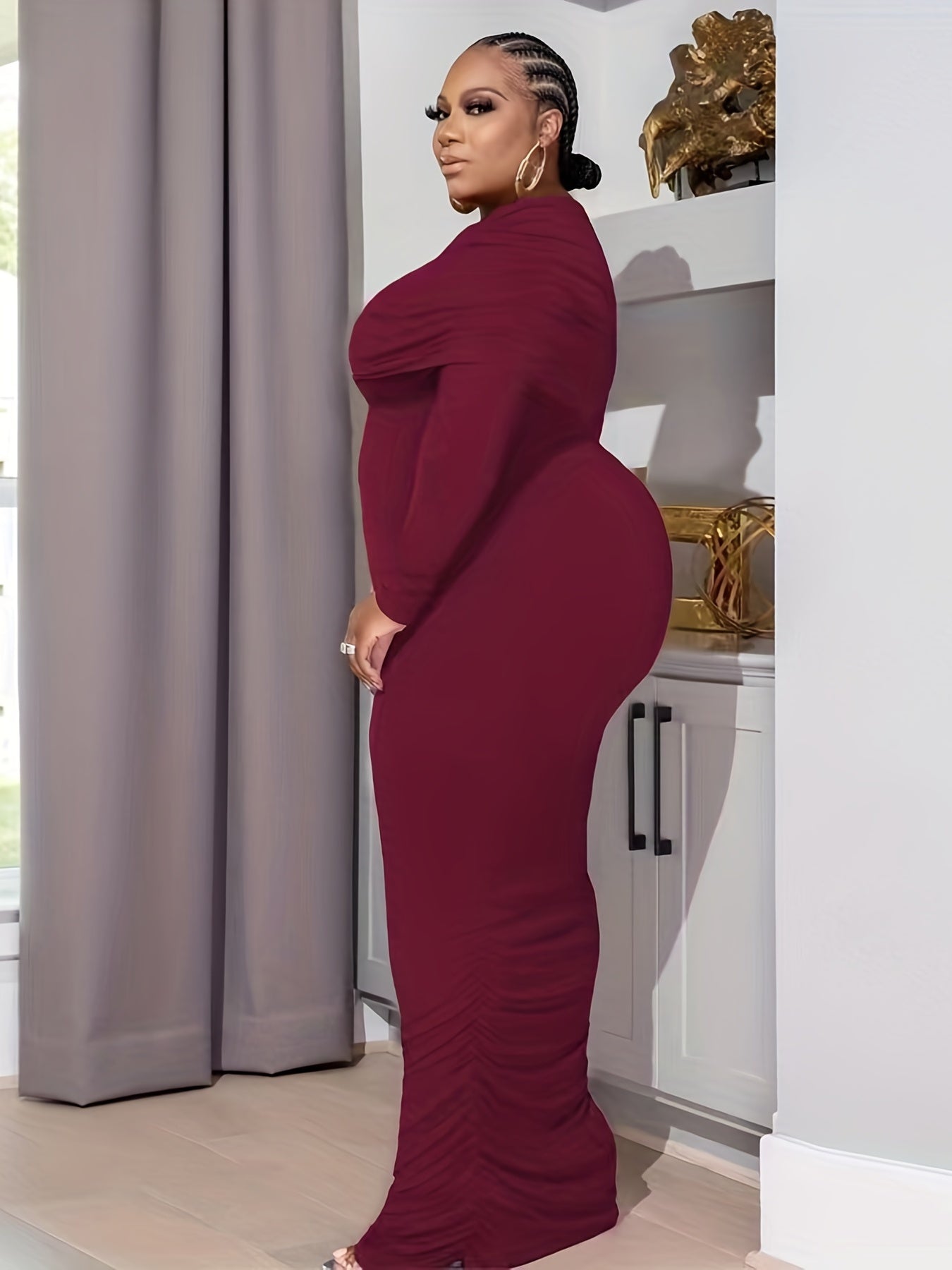  Off Shoulder Long Sleeve Maxi Dress