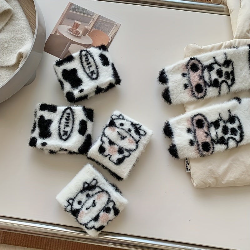 5 Pairs Cow Print Fuzzy Warm Socks Women's Stockings & Hosiery