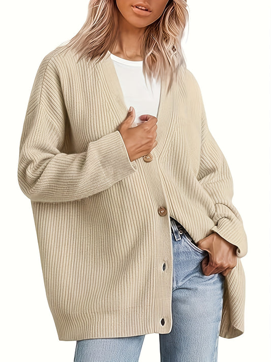  Solid Ribbed Button-Up Cardigan