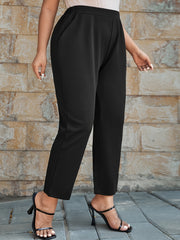 Women's Plus High Rise Trousers Elastic Waist Solid Color