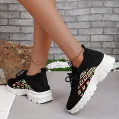 Women's Argyle Lace up Running Shoes Lightweight Sports Sneakers