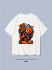 Cotton Halloween Pumpkin Men's Graphic Tee Casual Comfy Tshirt