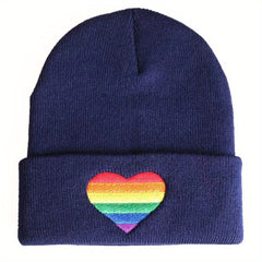 LGBT Rainbow Heart Beanie Hat Gay Pride Love Is Love Embroidered Unisex
