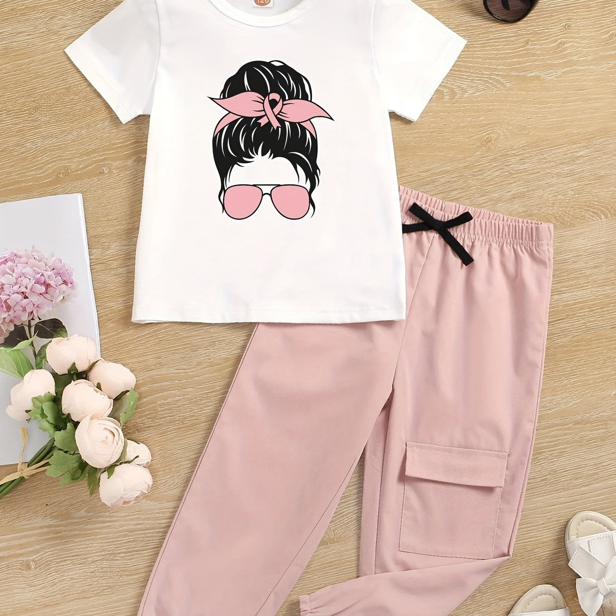 Toddler Girl's Sunglasses Graphic T-shirt & Casual Pants