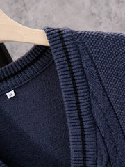 Men's V Neck Striped Knit Vest Sleeveless Sweater