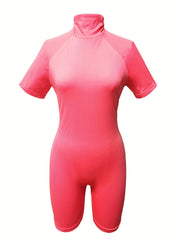 Raglan Sleeve Mock Neck Slim Romper Jumpsuit Women's Clothing