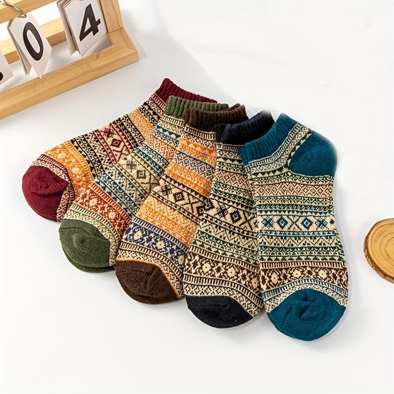 5 Pairs Geometric Pattern Low Cut Ankle Socks Women's Stockings