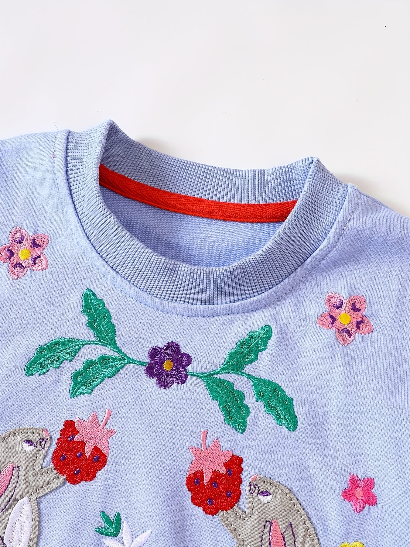 Girls Bunny Fox Fruit Embroidery Sweatshirt Top Pullovers