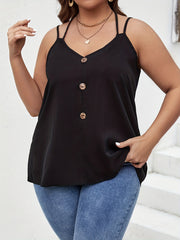  Halter Neck Cami Top Solid Button Decor