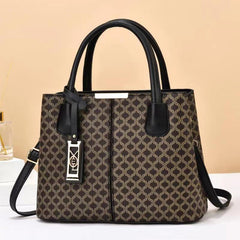 Geometric Pattern Top Handle Bag Metal Decor Zipper Shoulder Bag