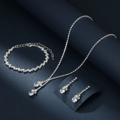 Rhinestones Jewelry Set Pendant Necklace Dangle Earrings Chain Bracelet