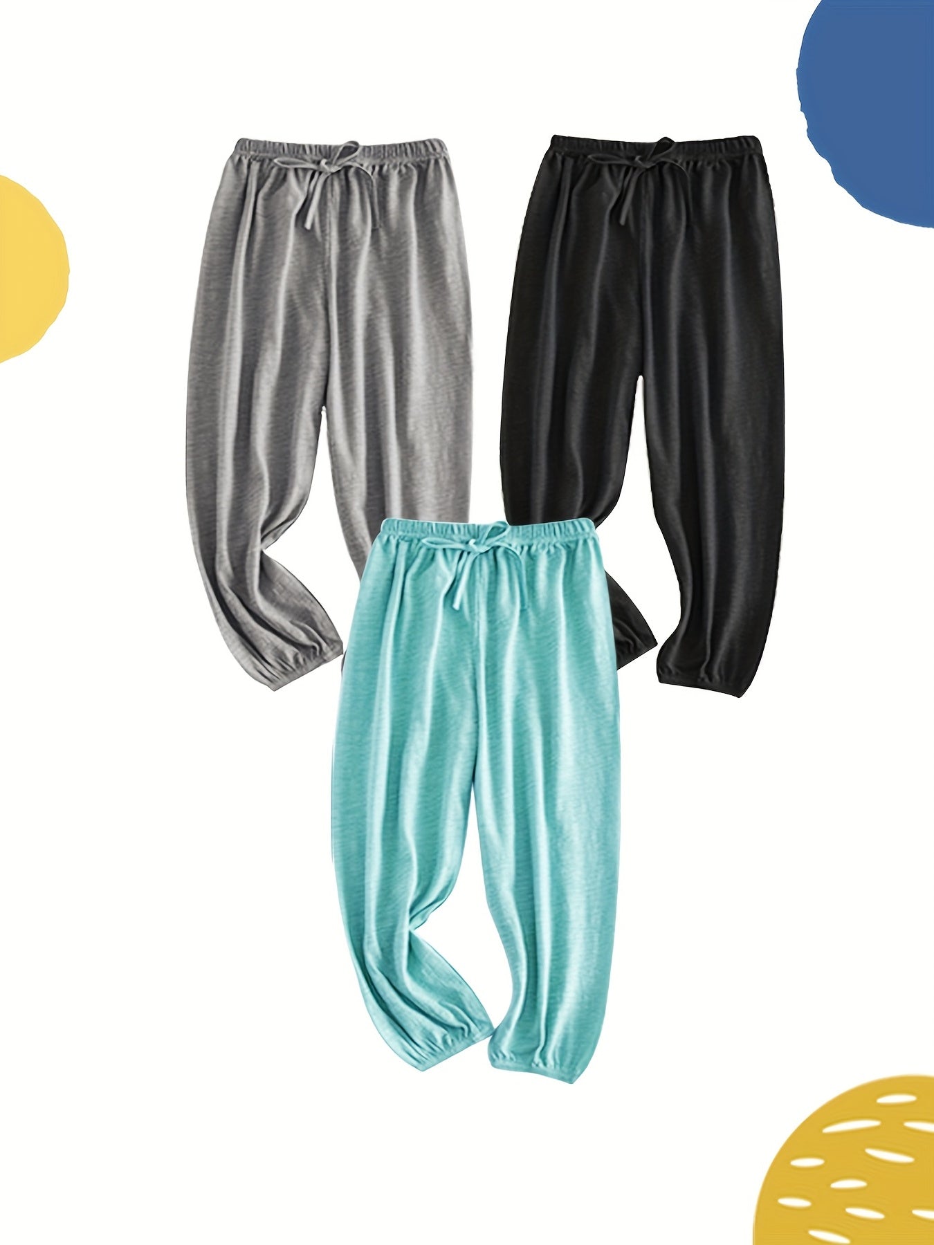 3pcs Girls Cotton Linen Casual Long Ankle Pants