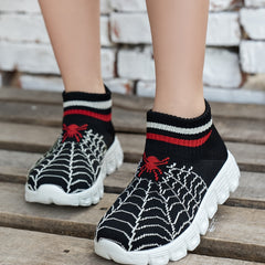 Unisex Kid's Spider Pattern Slip On Sock Shoes