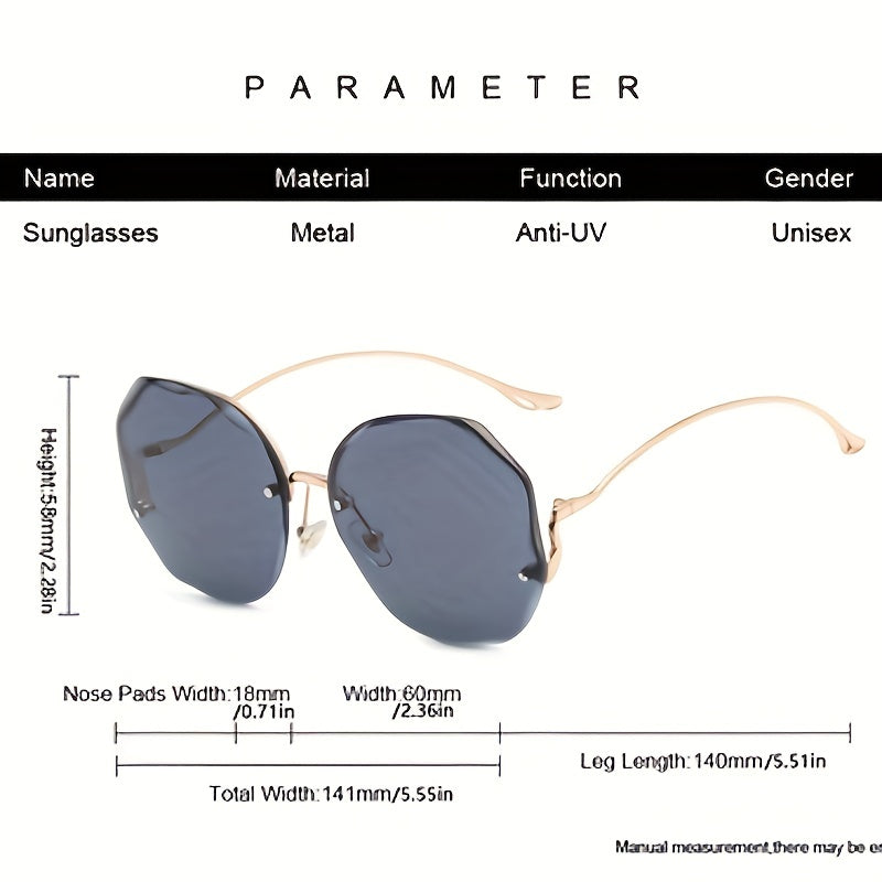 Oversized Rimless Sunglasses Ombre Lens Metal Frame UV400