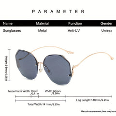 Oversized Rimless Sunglasses Ombre Lens Metal Frame UV400