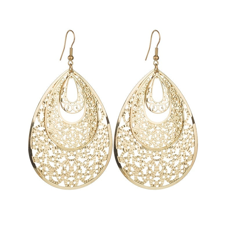 Vintage Hollow Out Teardrop Dangle Drop Earrings For Women