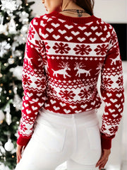  Colorblock Reindeer & Snowflake Print Sweater
