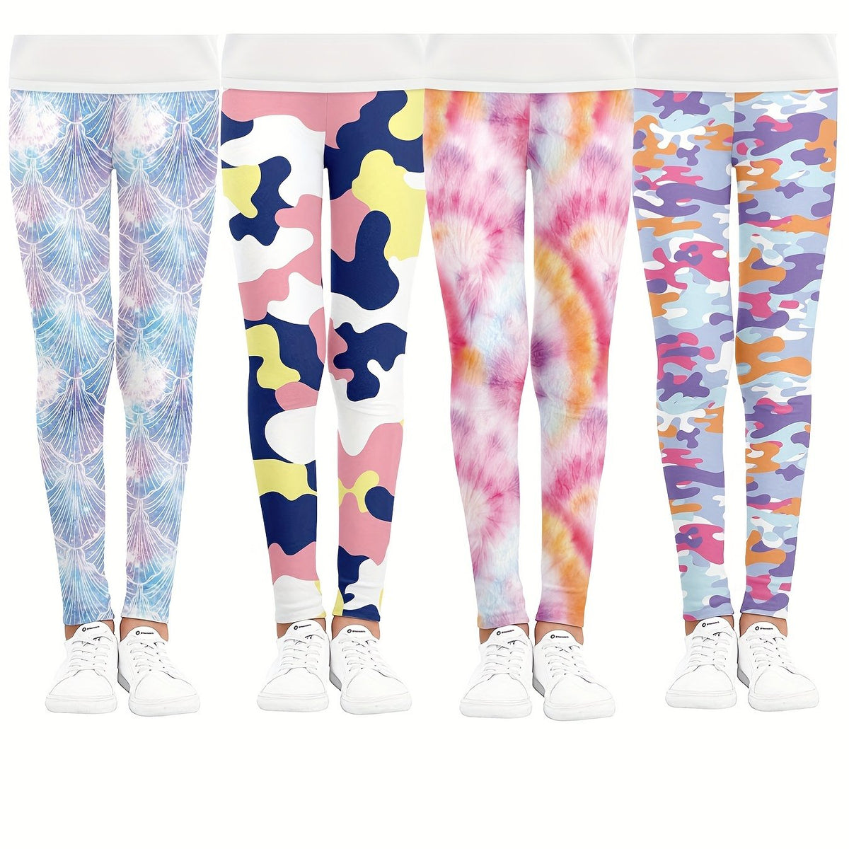 Girls Leopard Camo & Tie Dye Leggings Elastic Waist Yoga Pants