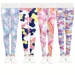 Girls Leopard Camo & Tie Dye Leggings Elastic Waist Yoga Pants