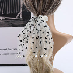 Sweet Love Heart Dot Mesh Hair Scrunchies Women Elastic Hair Ties