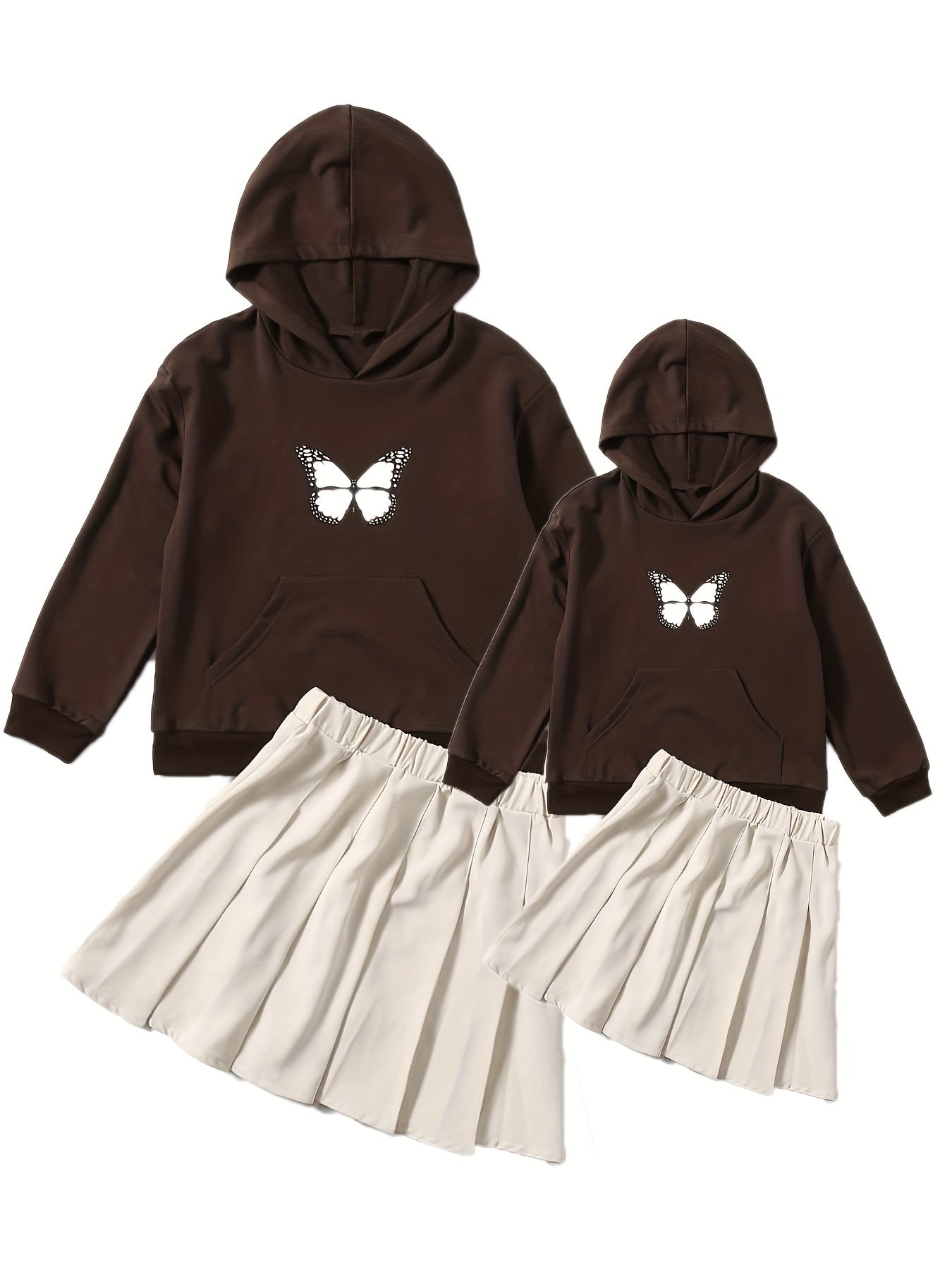 Mother Daughter Butterfly Graphic Hoodie & Skirt Set