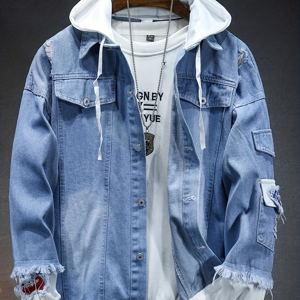 Denim Men's Jacket Embroidery Pattern Coat Hooded Coats
