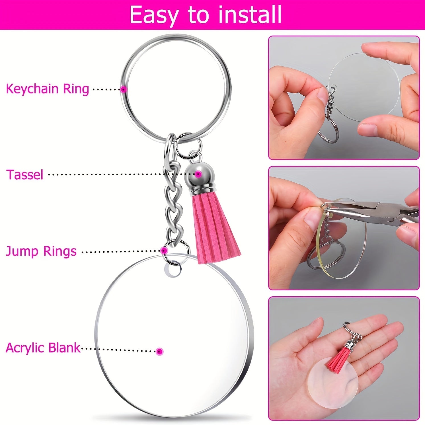 Acrylic Keychain Blanks Set with Hardware Supplies