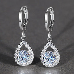 Sapphire Drop Earrings Golden Dangle Hoops Bride Wedding Jewelry