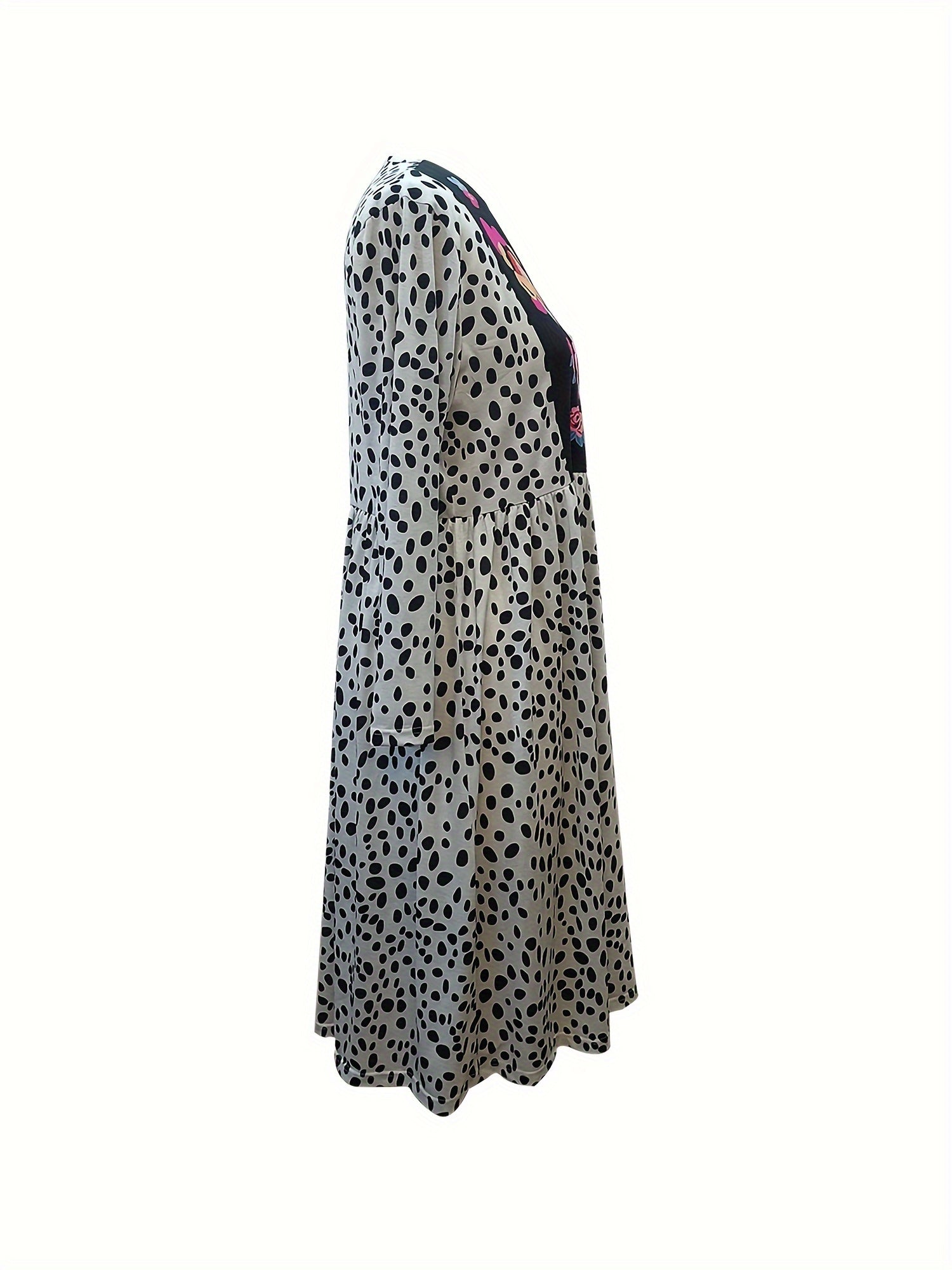 Boho Dress Colorblock Dot & Floral Print